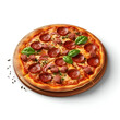 © Wazir Design - Pizza with salami and basil on white background- top view