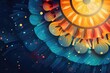 Abstract background with blue and orange spirals. Abstract banner for New Year 's Eve