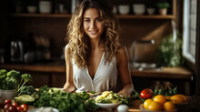 Portrait Of A Young Beautiful Woman Who Eats Healthy Food For Breakfast. Proper Nutrition Design Ai