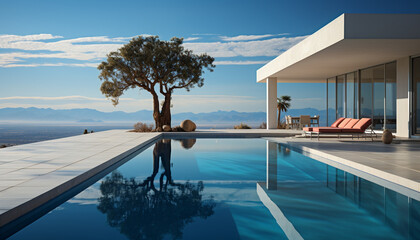 Sticker - Luxury poolside vacations, modern architecture, nature tranquil scene, relaxation guaranteed generated by AI