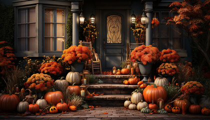 Wall Mural - Pumpkin lanterns illuminate autumn night, celebrating Halloween with spooky decorations generated by AI