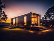 Shipping container home. Modular prefabricated house made from shipping containers. Living off grid concept