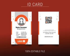 Wall Mural - Modern vertical ID Card Template with an author photo place on white background and orange shape | office Employee Id Card for Your Business or Company