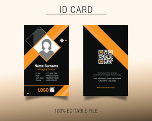Wall Mural - Modern vertical ID Card Template with an author photo place on black background and yellow shape | office Employee Id Card for Your Business or Company