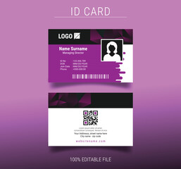 Wall Mural - id-0Modern horizontal ID Card Template with an author photo place on purple background | office Employee Id Card for Your Business or Company