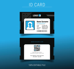 Wall Mural - Modern horizontal ID Card Template with an author photo place on black background | office Employee Id Card for Your Business or Company