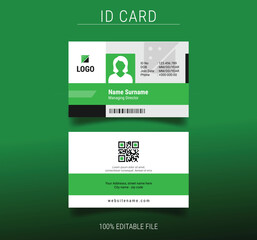 Wall Mural - Modern horizontal ID Card Template with an author photo place | Office Id Card Layout on white background and black, green shape | Employee Id Card for Your Business or Company