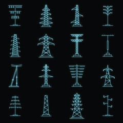 Poster - electrical tower high voltage icons set. outline illustration of 25 electrical tower high voltage ve
