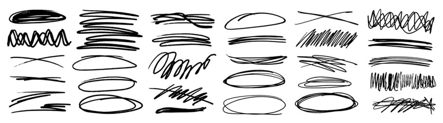 Wall Mural - grunge scrawls, charcoal scribbles, rough brush strokes, underlines and circles. bold charcoal freeh