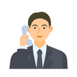 © nagamushi studio - 受話器で電話する男性会社員。フラットなベクターイラスト。 A male office worker talking on the receiver of a telephone. Flat designed vector illustration.