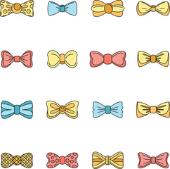 Poster - Bowtie ribbon man tuxedo icons set. Outline illustration of 16 bowtie ribbon man tuxedo vector icons thin line color flat on white