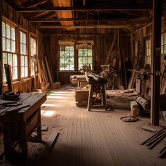 Wall Mural -  a deserted woodwork shop in brown 
