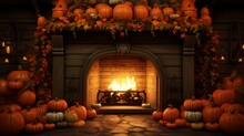 Halloween Pumpkin In A Fireplace