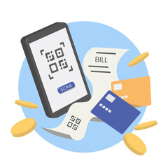 Poster - Bill payment transaction on the smartphone. Mobile payment with credit card online shopping. Vector illustration