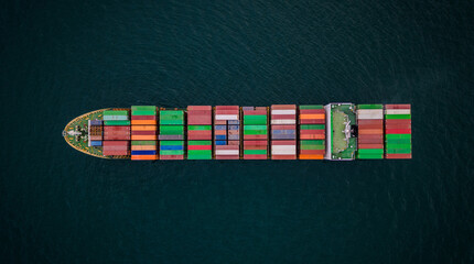 Wall Mural - A loaded container ship in the sea, aerial view, concept of international trade and shipping