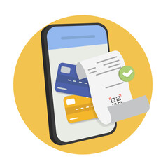 Poster - Bill payment transaction on the smartphone. Mobile payment with credit card online shopping. Vector illustration