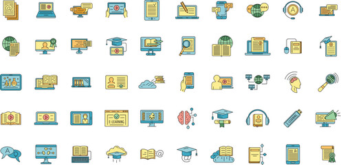 Poster - e-learning training icons set. outline illustration of 50 e-learning training vector icons thin line