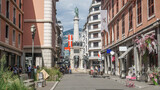 Fototapeta Uliczki - Panorama to the famous elephant fountain in the city Chambéry, France.