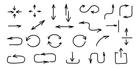 Poster - Arrows icons Hand drawn. PNG Set of vector arrow icons isolated. Doodle Arrow for website and app