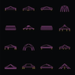 Poster - Canopy shed overhang icons set. Outline illustration of 16 canopy shed overhang vector icons neon color on black