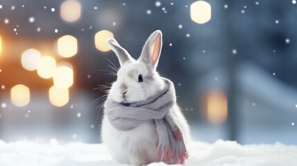 Wall Mural - Rabbit and winter background of snow and frost, Generative AI