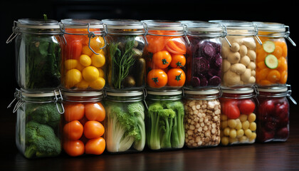 Wall Mural - Fresh, healthy vegetables in a jar  nature nutritious, organic abundance generated by AI