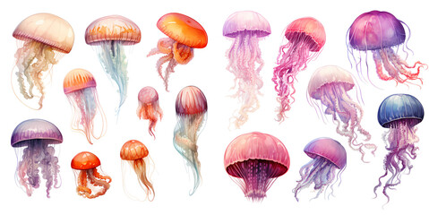 Wall Mural - Jellyfish Watercolor Illustration clipart. Generative AI