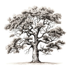 Hand drawn sketch of a large lush tree using ink and pencil method