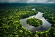 Overhead scenery: Peru's lush rainforest and the mesmerizing Amazon. Generative AI