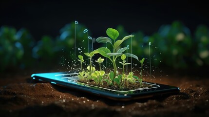Aufkleber - 3d illustration of mobile phone with plant growing data management. digital farming concept isolated. digital farm monitoring system.