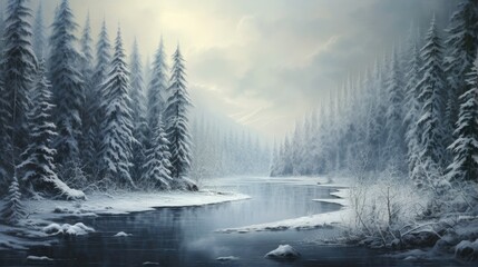 Winter forest in the Carpathians on Lake Vito