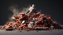 Construction Waste. A Pile Of Red Broken Bricks, Concrete Debris And Rubble. Demolition Rubble