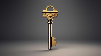 Poster - Gold key success concept. Housing sign with golden key.Gold House Home Key. 3d illustration