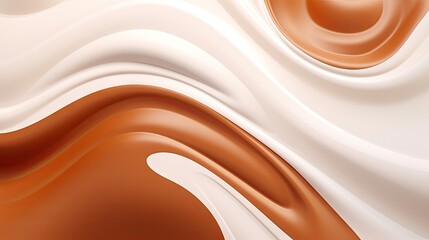 Poster - Abstract white and brown liquid. Milk and caramel, coffee blending together. 3D render of solid shapes. Colorful textures. Soft milky wallpaper.
