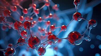 Poster - Spherical molecular structure, biotechnology concept, 3d rendering. Computer digital drawing.