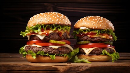 Poster - Closeup of home made burgers on wooden background