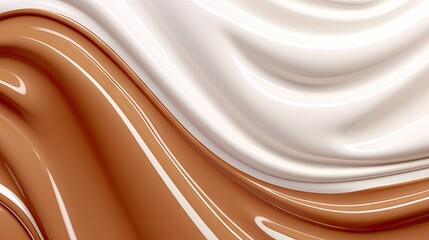 Poster - Abstract white and brown liquid. Milk and caramel, coffee blending together. 3D render of solid shapes. Colorful textures. Soft milky wallpaper.