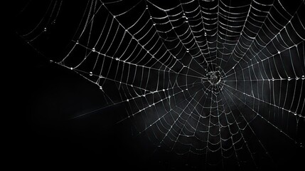 halloween, decoration and horror concept - artificial spider web over black background