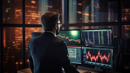 Poster - business finance technology and investment trading trader investor. Stock Market Investments Funds and Digital Assets. businessman analyzing forex trading graph financial data.
