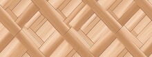 Seamless Diamond Grid Wood Lattice Texture On Background. Tileable Light Brown Redwood, Pine Or Oak Trellis Of Woven Diagonal Boards. Wooden Fence Planks Pattern