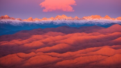 Wall Mural - A View Of A Mountain Range With A Pink Sky