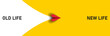 © SYHM MEDİA - Red paper airplane flying old lıfe new lıfe. New Idea concept. business life change concept. Different thinking, Business leader, personality development idea concept