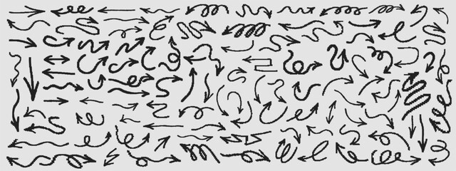Poster - Hand drawn arrow vector doodle icons set. Sketch linear Pointer Signs. Graphic Element.