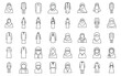© anatolir - Muslim fashion icons set outline vector. Arab casual girl. Woman arabic muslim