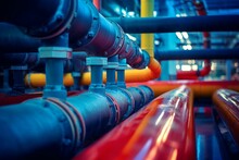 Close-up Of Pipeline Used In Chemical Waste Processing In Contemporary Facility. Generative AI