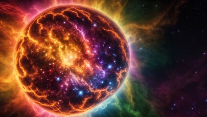 Wall Mural - A Bright Orange And Purple Star Surrounded By A Bright Green Nebula
