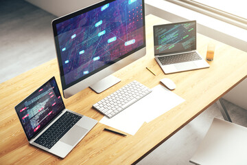 Aufkleber - Modern computer monitor with abstract programming language, research and development concept. 3D Rendering