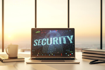 Poster - Cyber security creative concept on modern laptop monitor. 3D Rendering