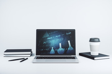 Poster - Modern computer monitor with creative chemistry concept, research and development concept. 3D Rendering