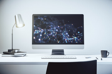Aufkleber - Modern computer monitor with technology desktop. Research and development software concept. 3D Rendering
